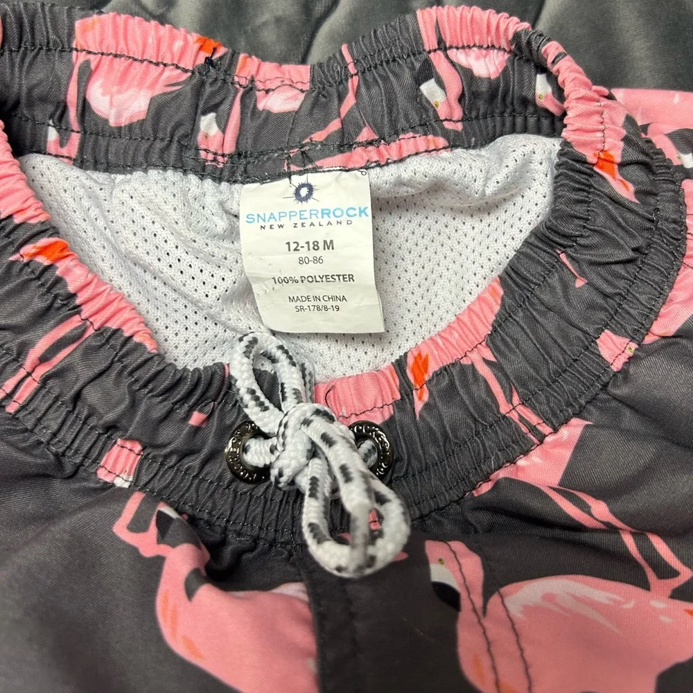 Snapper Rock Pink and Gray Flamingo Boys Swim Shorts